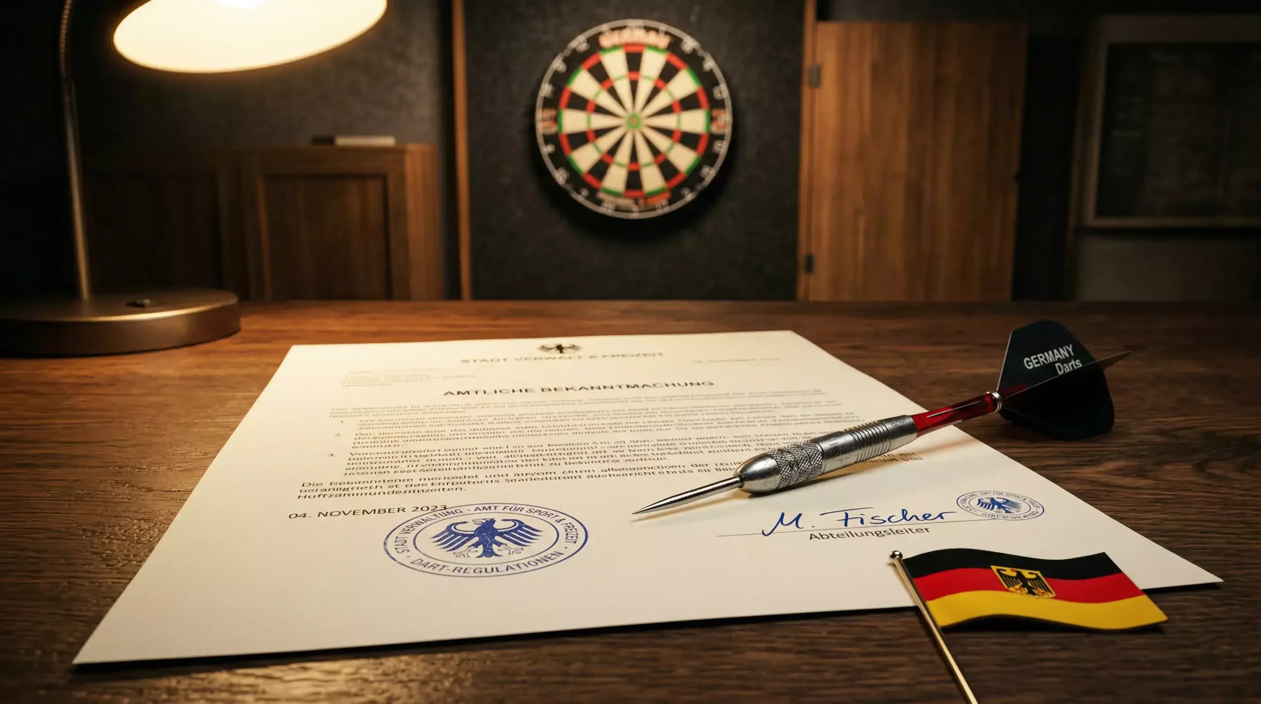 Darts Wetten legal Deutschland — Dokument mit GGL-Lizenz neben einer Dartscheibe